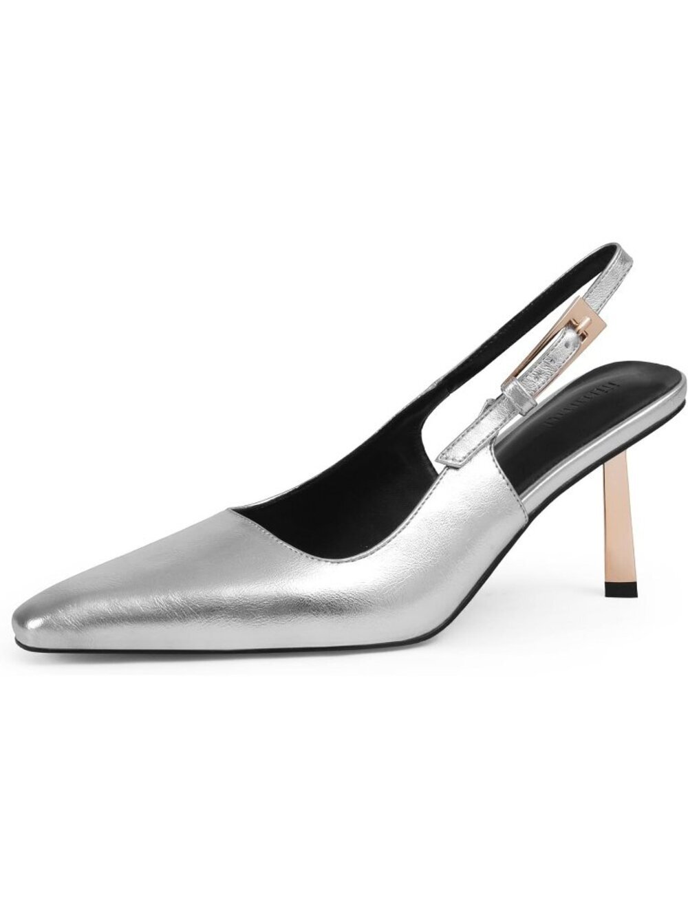 Women's Silver Patent leather Closed Toe Shiny Stylish Elegant Slingback Heels